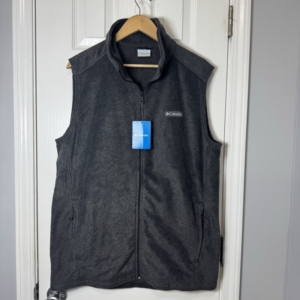 NEW Columbia Steens‎ Mountain Mens Fleece Vest Jacket Large Tall Gray Full Zip